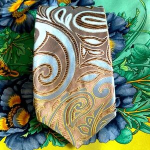 Ted Baker Men Tie 100% silk handtailored blue Brown 62”